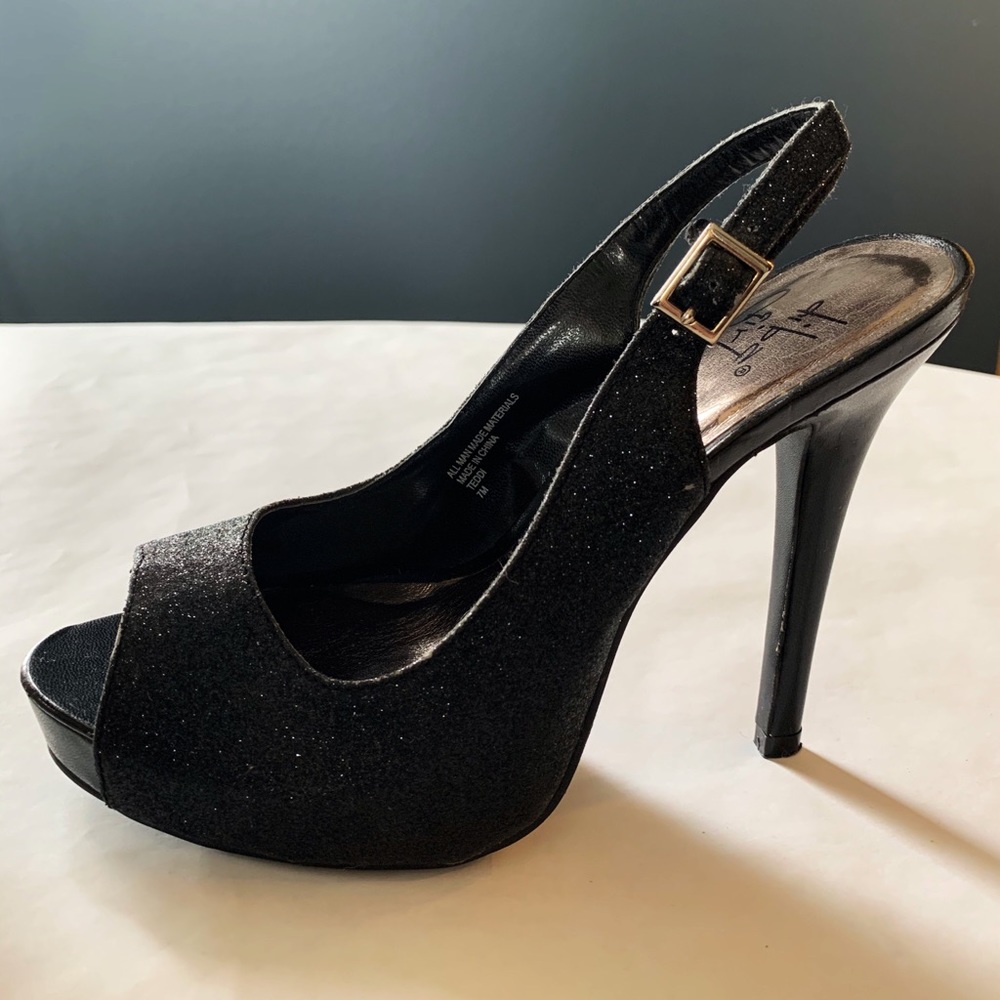 Black glitter heels